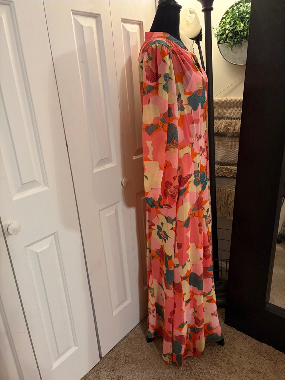 Taylor Floral Maxi Dress in Pink, Coral and Green - Picture 3 of 8